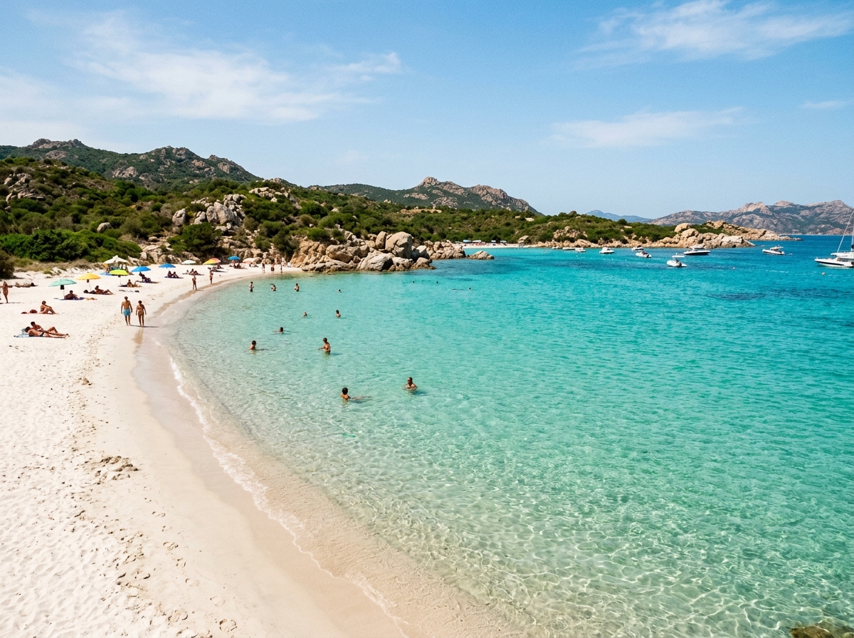 Costa Smeralda Sardinia shallow emerald water and white sandy shoreline